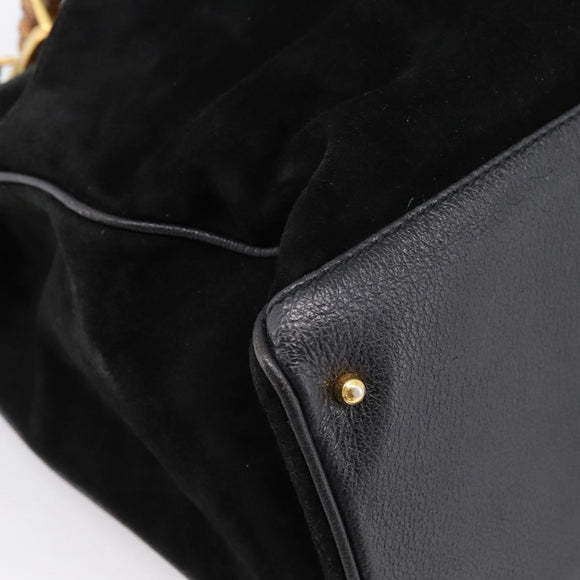 GUCCI Bamboo Hand Bag Suede 2way Black Gold 002 2855 0322 0 Auth ka5877