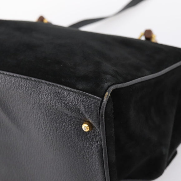 GUCCI Bamboo Hand Bag Suede 2way Black Gold 002 2855 0322 0 Auth ka5877