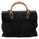 GUCCI Bamboo Hand Bag Suede 2way Black Gold 002 2855 0322 0 Auth ka5877-2