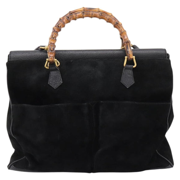 GUCCI Bamboo Hand Bag Suede 2way Black Gold 002 2855 0322 0 Auth ka5877