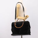 GUCCI Bamboo Hand Bag Suede 2way Black Gold 002 2855 0322 0 Auth ka5877-27