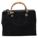 GUCCI Bamboo Hand Bag Suede 2way Black Gold 002 2855 0322 0 Auth ka5877-3
