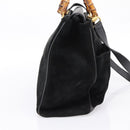 GUCCI Bamboo Hand Bag Suede 2way Black Gold 002 2855 0322 0 Auth ka5877-4