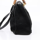 GUCCI Bamboo Hand Bag Suede 2way Black Gold 002 2855 0322 0 Auth ka5877-5