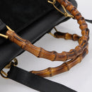 GUCCI Bamboo Hand Bag Suede 2way Black Gold 002 2855 0322 0 Auth ka5877-7