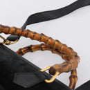 GUCCI Bamboo Hand Bag Suede 2way Black Gold 002 2855 0322 0 Auth ka5877-8