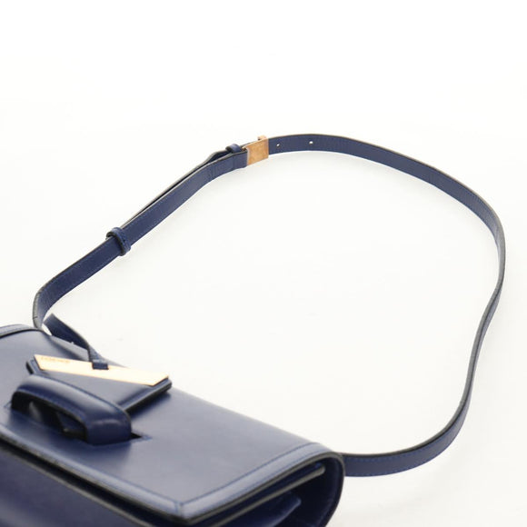 LOEWE Barcelona Shoulder Bag Leather Blue Gold Auth ka587V