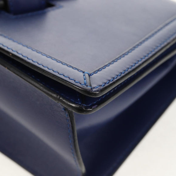 LOEWE Barcelona Shoulder Bag Leather Blue Gold Auth ka587V