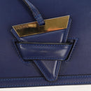 LOEWE Barcelona Shoulder Bag Leather Blue Gold Auth ka587V-17