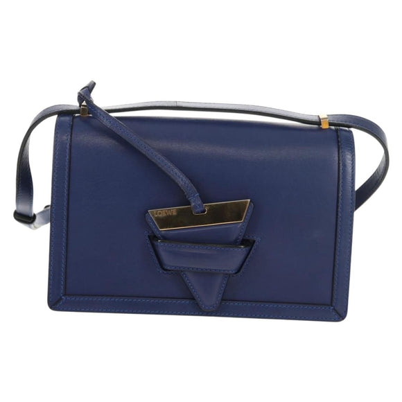 LOEWE Barcelona Shoulder Bag Leather Blue Gold Auth ka587V