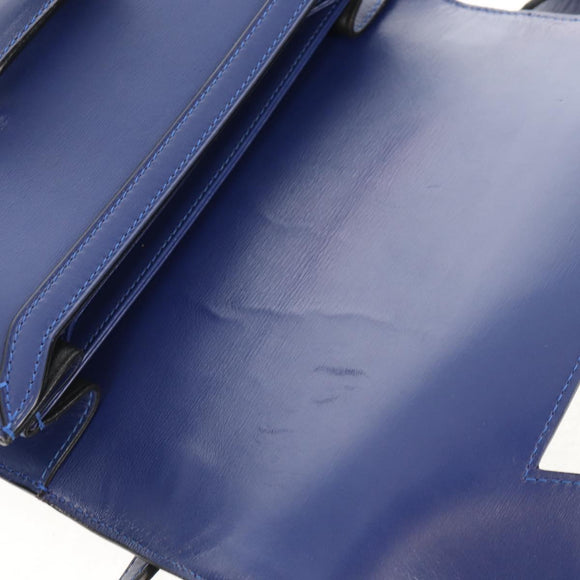 LOEWE Barcelona Shoulder Bag Leather Blue Gold Auth ka587V