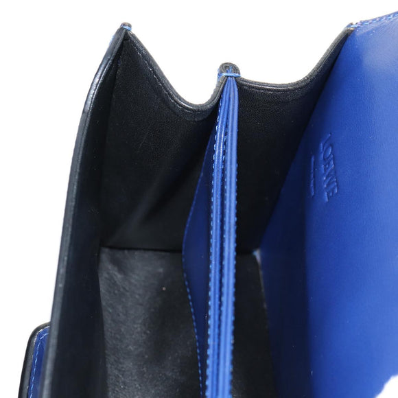 LOEWE Barcelona Shoulder Bag Leather Blue Gold Auth ka587V