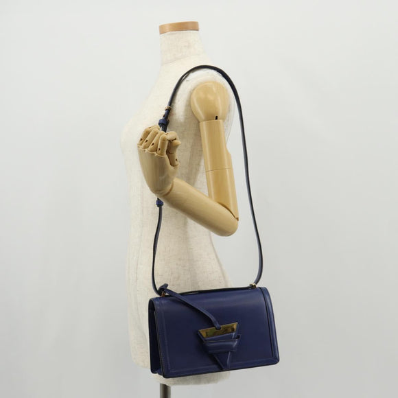 LOEWE Barcelona Shoulder Bag Leather Blue Gold Auth ka587V
