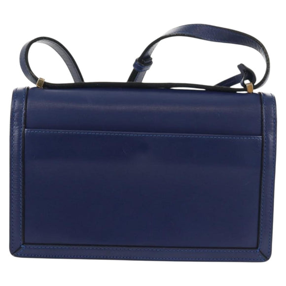 LOEWE Barcelona Shoulder Bag Leather Blue Gold Auth ka587V