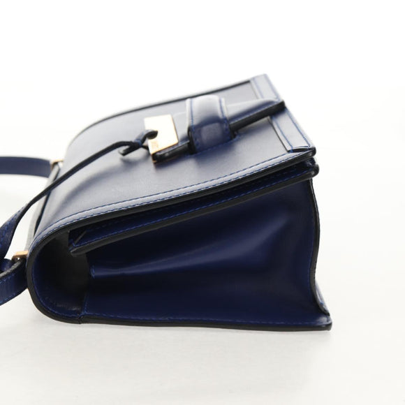 LOEWE Barcelona Shoulder Bag Leather Blue Gold Auth ka587V