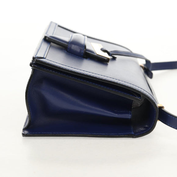 LOEWE Barcelona Shoulder Bag Leather Blue Gold Auth ka587V