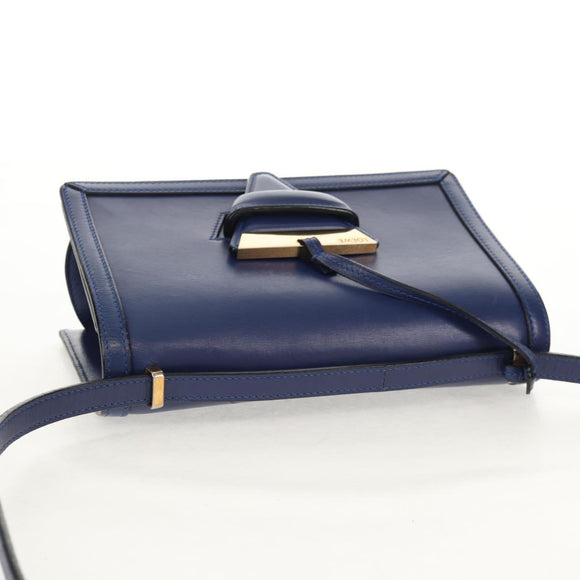 LOEWE Barcelona Shoulder Bag Leather Blue Gold Auth ka587V