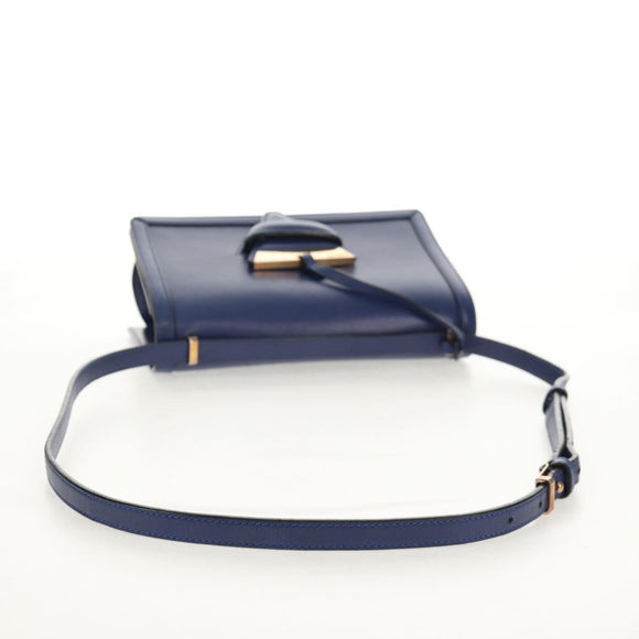 LOEWE Barcelona Shoulder Bag Leather Blue Gold Auth ka587V