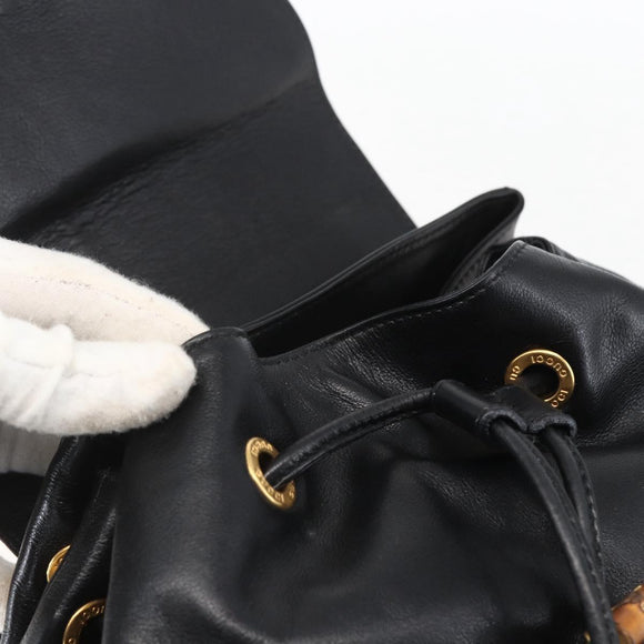 GUCCI Bamboo Backpack Leather Black Gold 003 2058 0016 Auth ka588