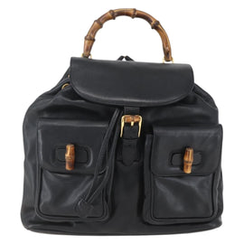 GUCCI Bamboo Backpack Leather Black Gold 003 2058 0016 Auth ka588 - 0