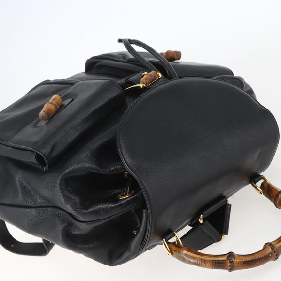 GUCCI Bamboo Backpack Leather Black Gold 003 2058 0016 Auth ka588