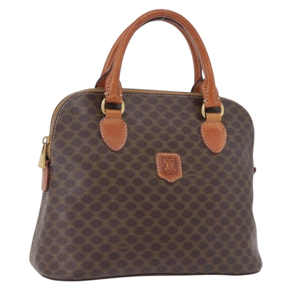CELINE Macadam Canvas Hand Bag PVC Leather Brown Gold Auth ka5884