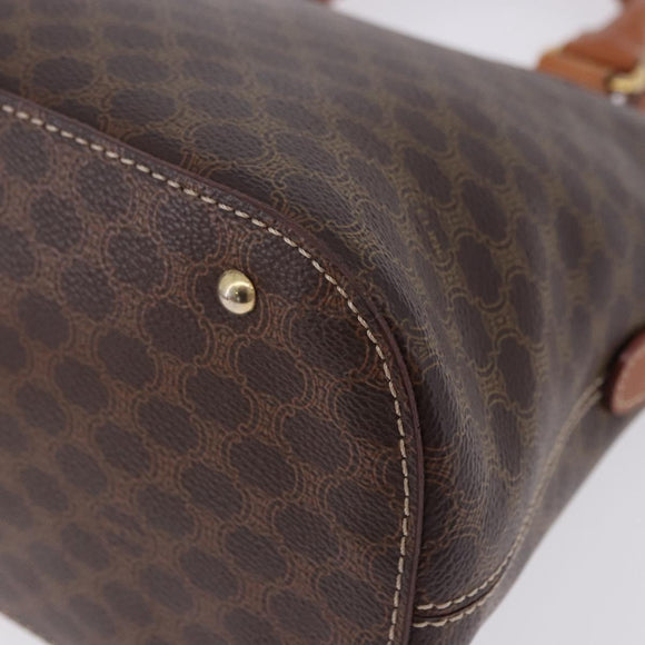 CELINE Macadam Canvas Hand Bag PVC Leather Brown Gold Auth ka5884