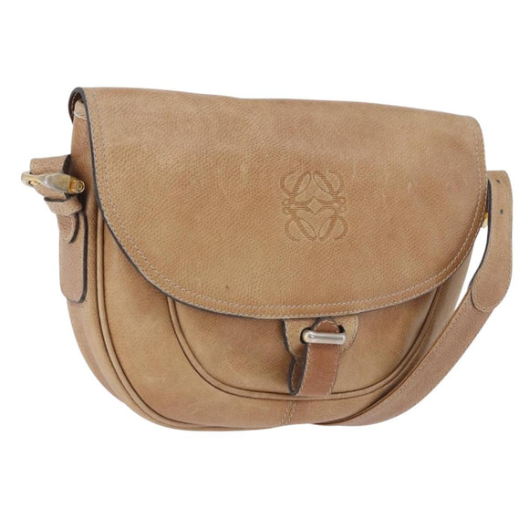 LOEWE Shoulder Bag Leather Beige Gold Auth ka5886