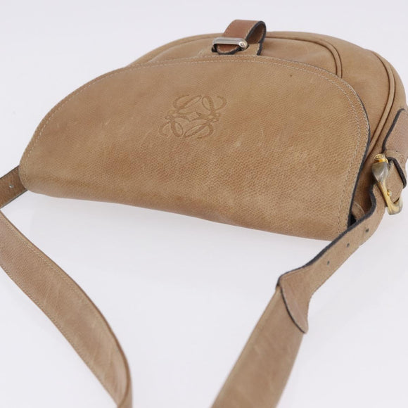 LOEWE Shoulder Bag Leather Beige Gold Auth ka5886