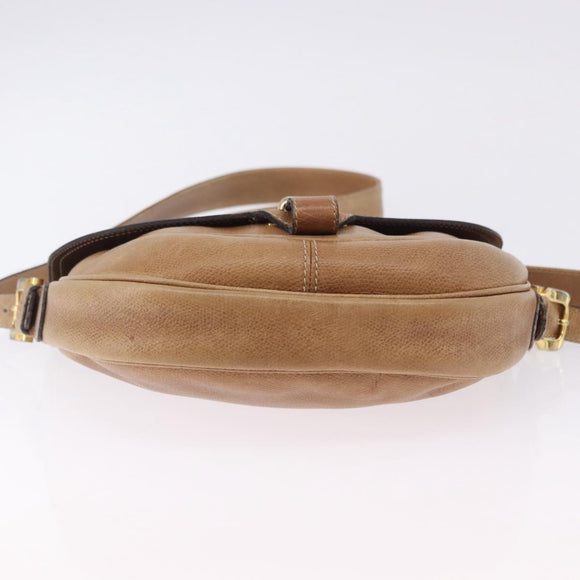 LOEWE Shoulder Bag Leather Beige Gold Auth ka5886