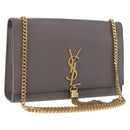 SAINT LAURENT Chain Kate Shoulder Bag Leather Gray Gold Auth ka5887M-1