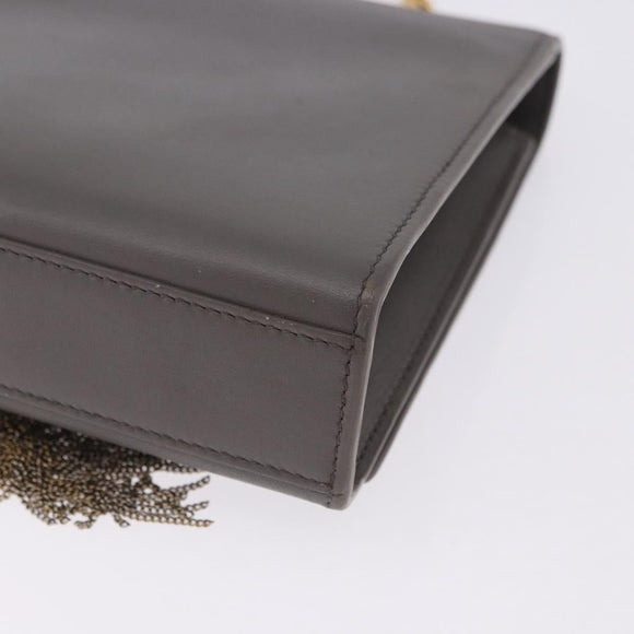SAINT LAURENT Chain Kate Shoulder Bag Leather Gray Gold Auth ka5887M