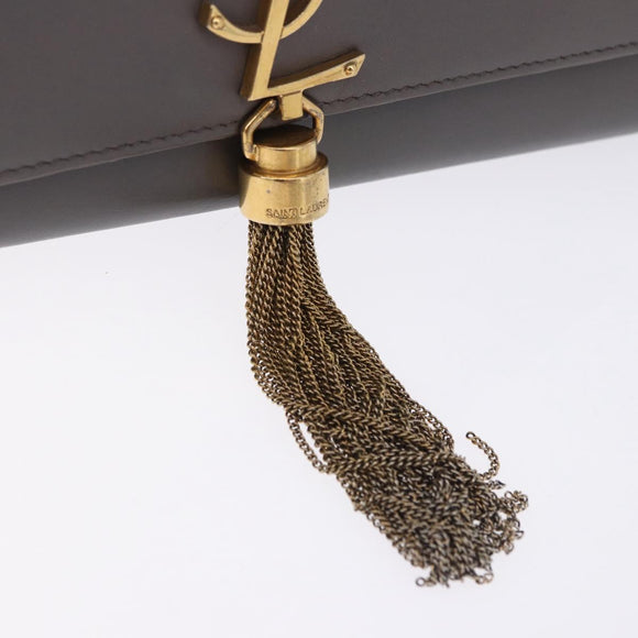 SAINT LAURENT Chain Kate Shoulder Bag Leather Gray Gold Auth ka5887M