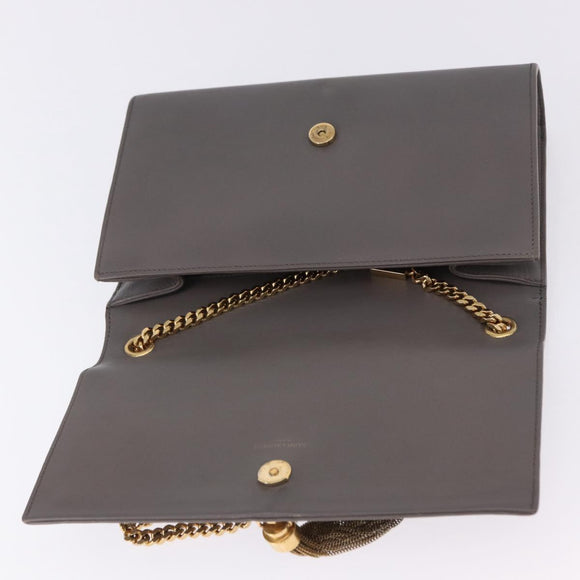 SAINT LAURENT Chain Kate Shoulder Bag Leather Gray Gold Auth ka5887M