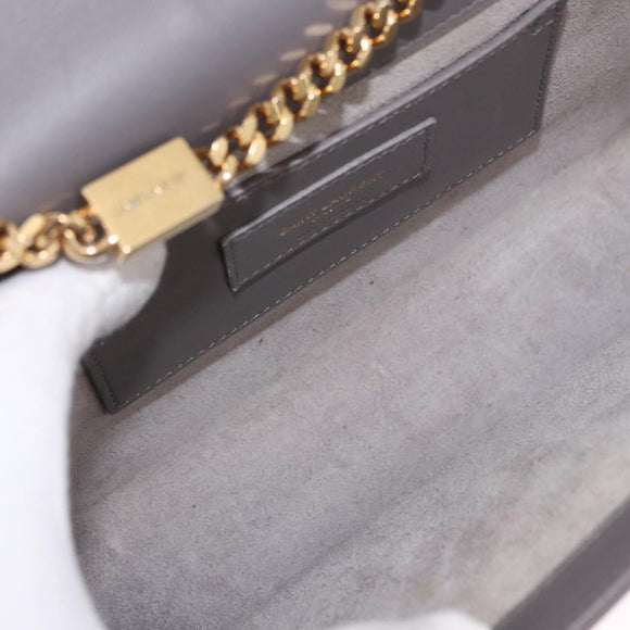 SAINT LAURENT Chain Kate Shoulder Bag Leather Gray Gold Auth ka5887M