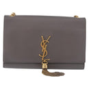 SAINT LAURENT Chain Kate Shoulder Bag Leather Gray Gold Auth ka5887M-13