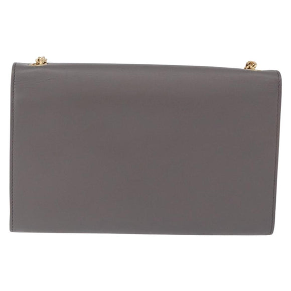 SAINT LAURENT Chain Kate Shoulder Bag Leather Gray Gold Auth ka5887M