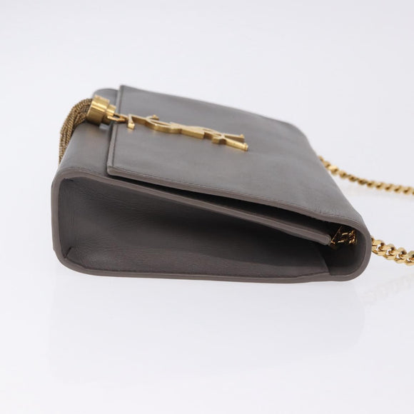 SAINT LAURENT Chain Kate Shoulder Bag Leather Gray Gold Auth ka5887M