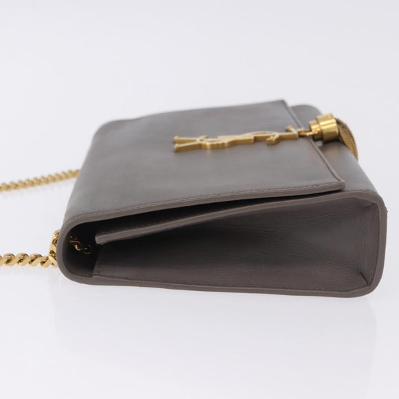 SAINT LAURENT Chain Kate Shoulder Bag Leather Gray Gold Auth ka5887M