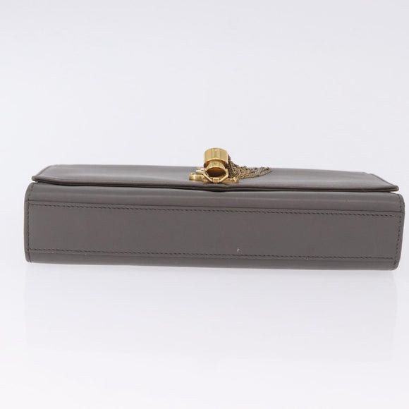 SAINT LAURENT Chain Kate Shoulder Bag Leather Gray Gold Auth ka5887M