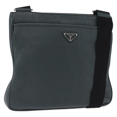 PRADA Shoulder Bag Leather Green Silver Auth ka5888V