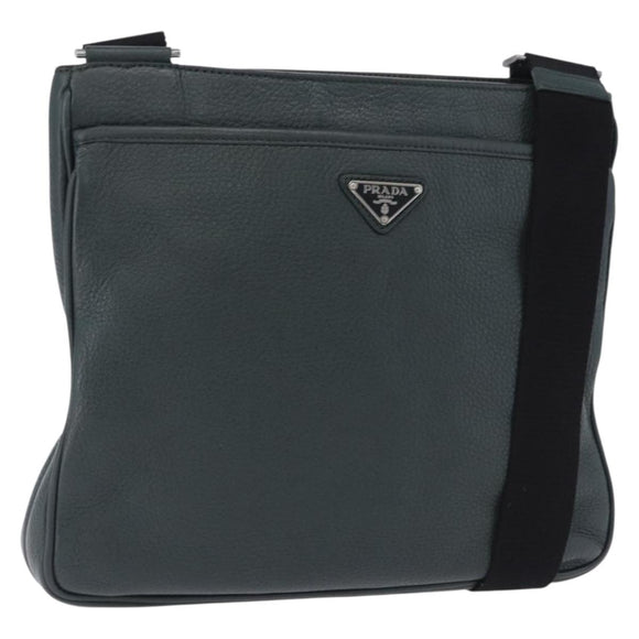 PRADA Shoulder Bag Leather Green Silver Auth ka5888V