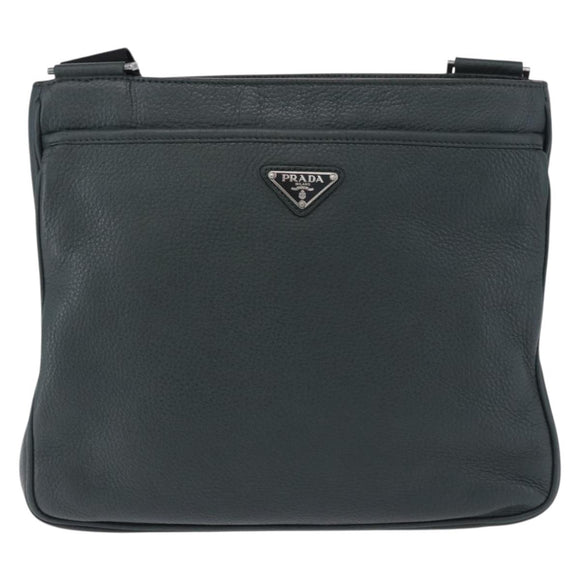 PRADA Shoulder Bag Leather Green Silver Auth ka5888V