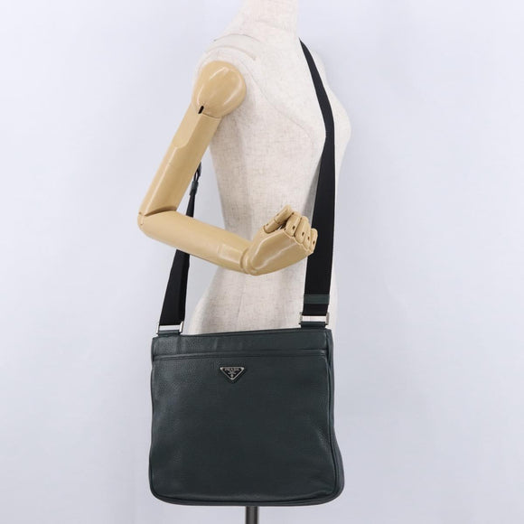 PRADA Shoulder Bag Leather Green Silver Auth ka5888V