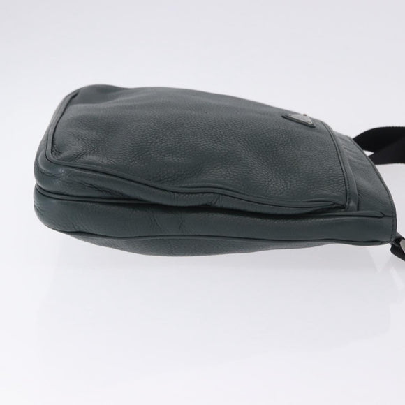 PRADA Shoulder Bag Leather Green Silver Auth ka5888V