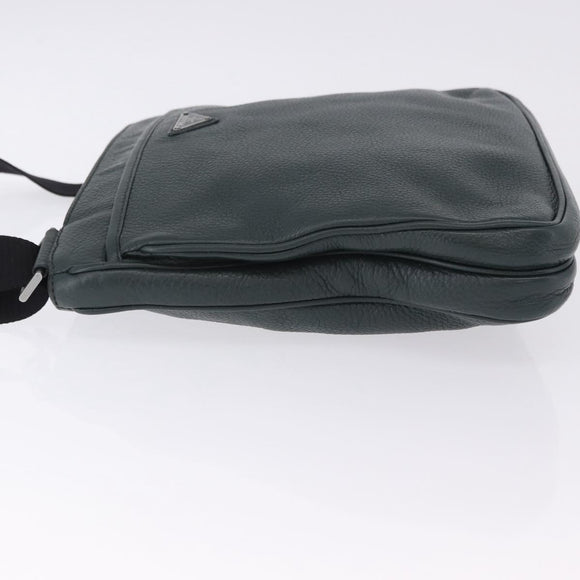 PRADA Shoulder Bag Leather Green Silver Auth ka5888V