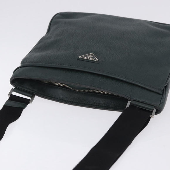 PRADA Shoulder Bag Leather Green Silver Auth ka5888V