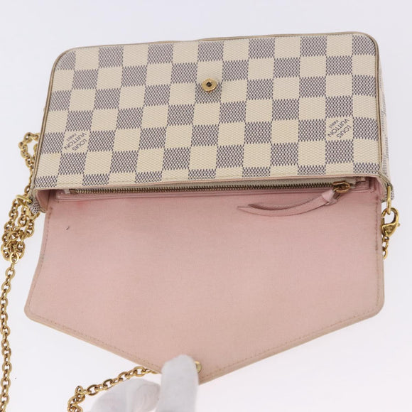LOUIS VUITTON Damier Azur Pochette Felicie Chain Wallet N63106 LV Auth ka5889A