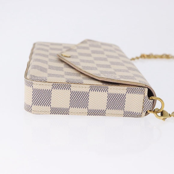 LOUIS VUITTON Damier Azur Pochette Felicie Chain Wallet N63106 LV Auth ka5889A