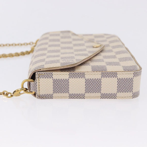 LOUIS VUITTON Damier Azur Pochette Felicie Chain Wallet N63106 LV Auth ka5889A